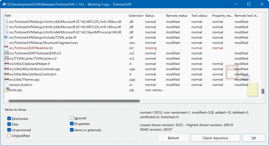 The Check for Modifications Dialog