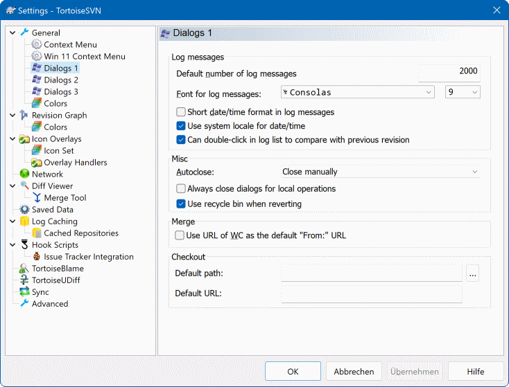 The Settings Dialog, Dialogs 1 Page