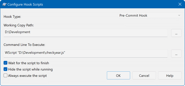 The Settings Dialog, Configure Hook Scripts