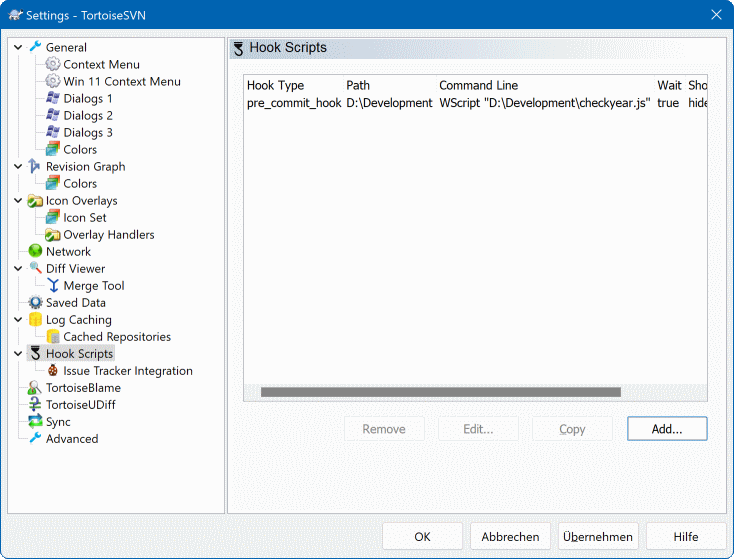 The Settings Dialog, Hook Scripts Page