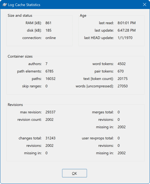 The Settings Dialog, Log Cache Statistics