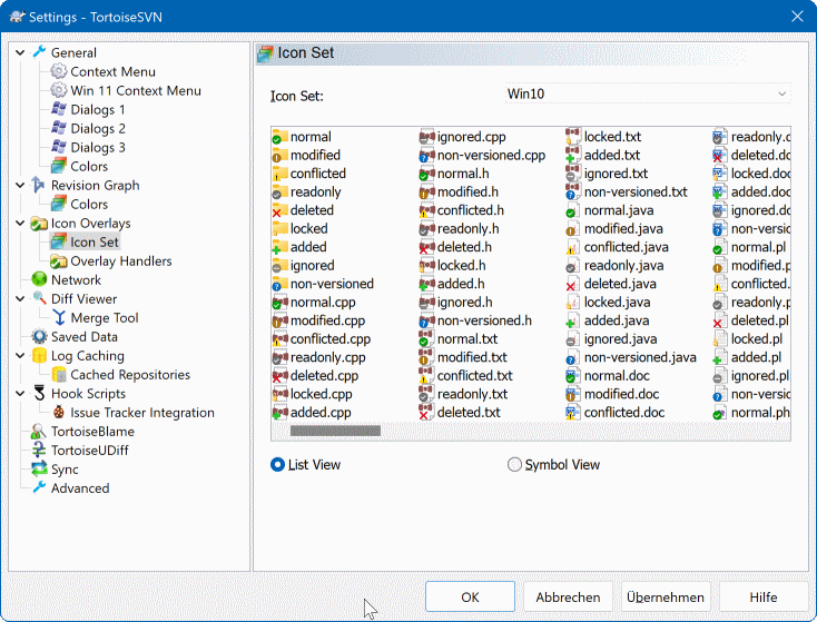 The Settings Dialog, Icon Set Page